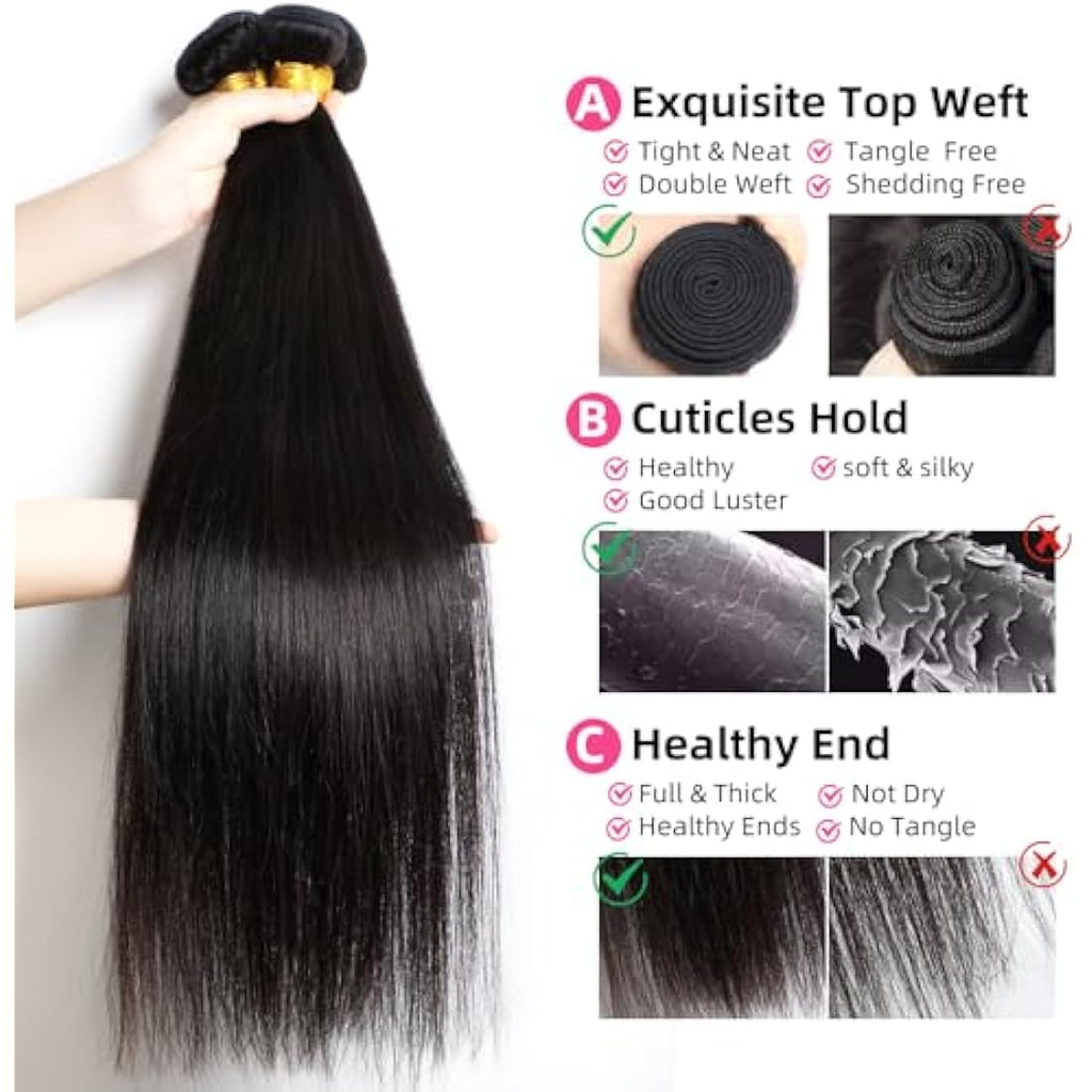 Straight Hair Bundle Set - Brazilian Virgin Human Hair 12A Grade