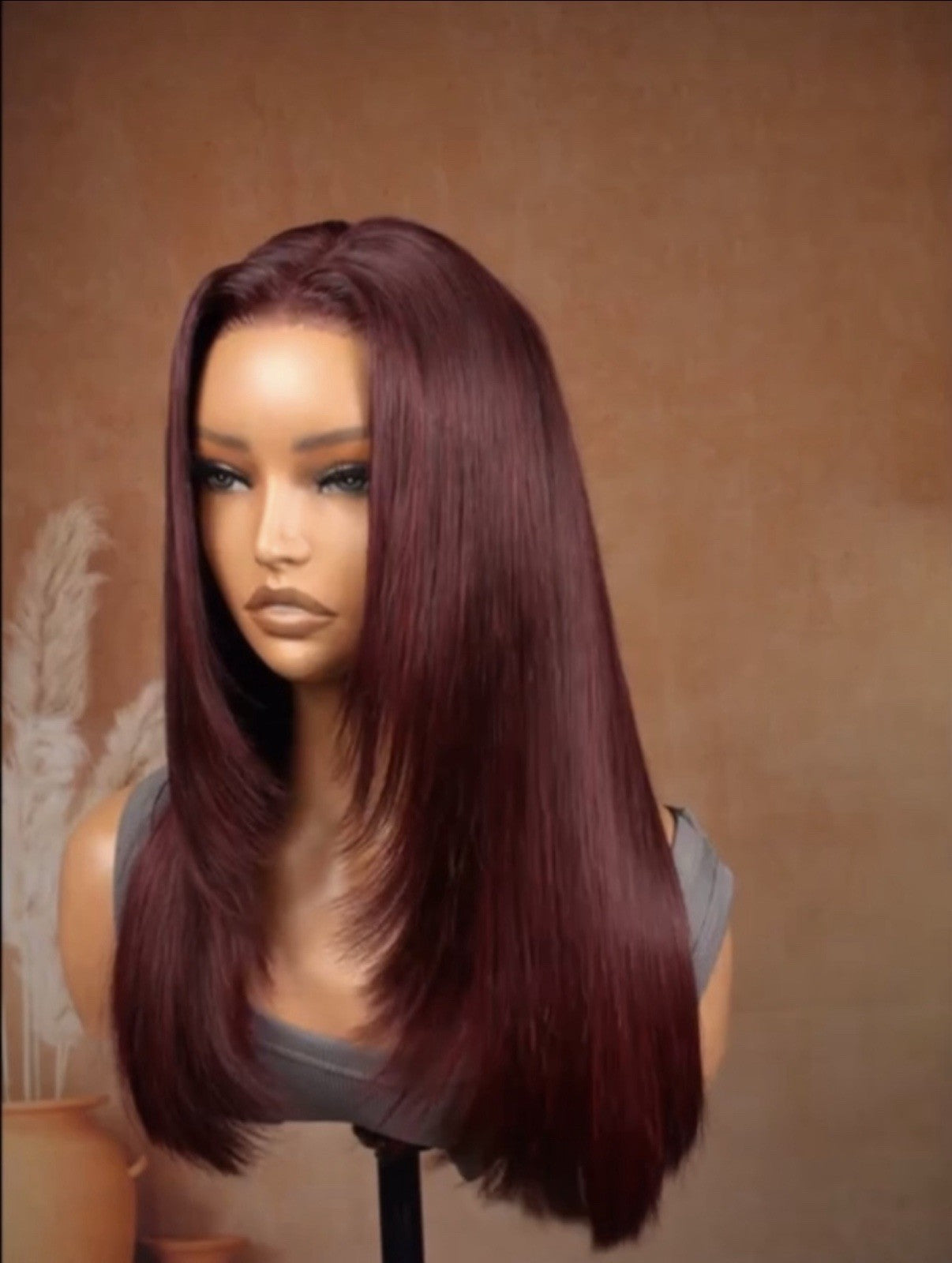 99J Burgundy Bone Straight Wig - Layered Cut HD Lace Glueless