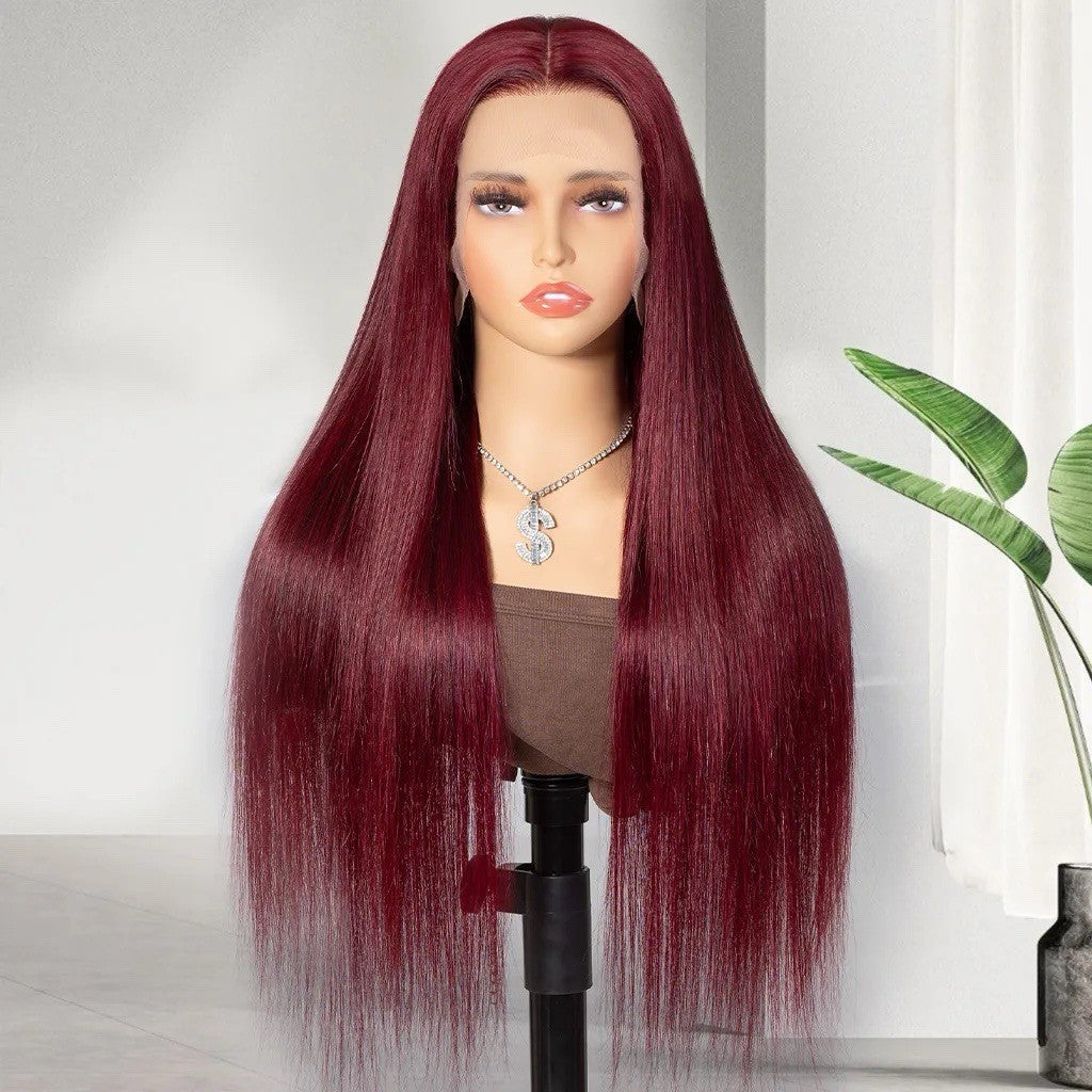 99J Burgundy Bone Straight Wig - Glueless Lace Front 250% Density