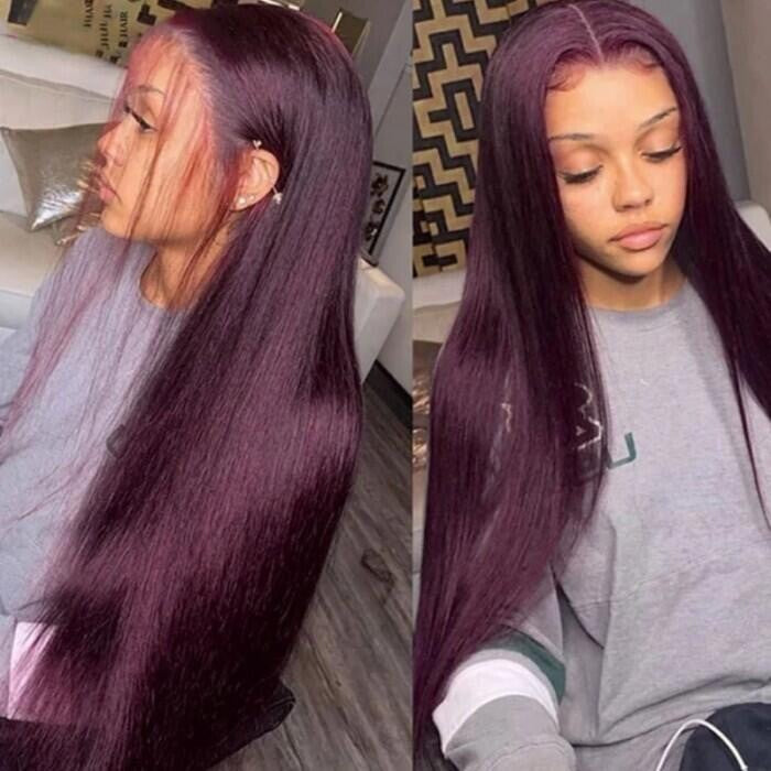 Dark Purple Straight Glueless Wig - Full Lace Front Human Hair