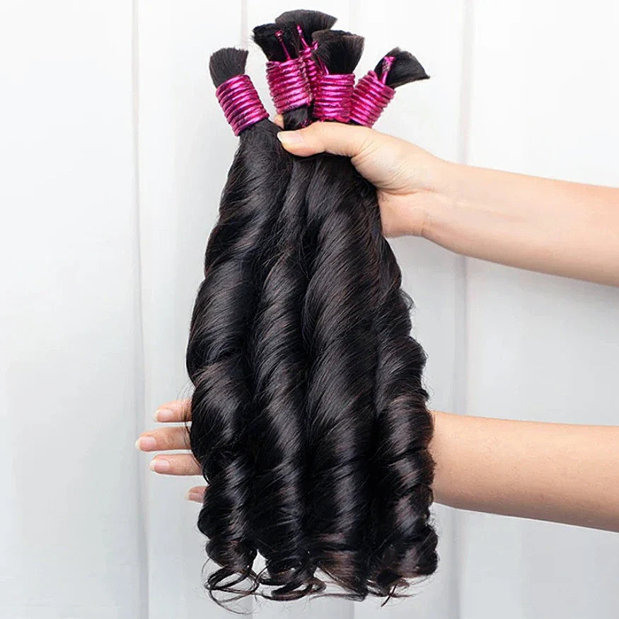 100g Human Hair Bulk for Braiding - French Curls, Boho Braids, Loose Wave