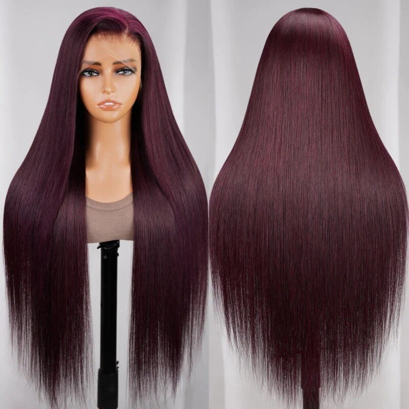 Dark Purple Straight Glueless Wig - Full Lace Front Human Hair