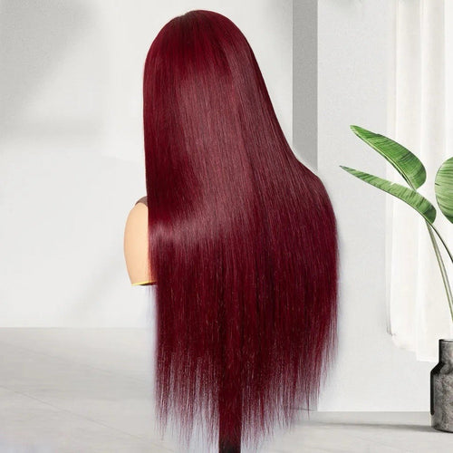 99J Burgundy Bone Straight Wig - Glueless Lace Front 250% Density