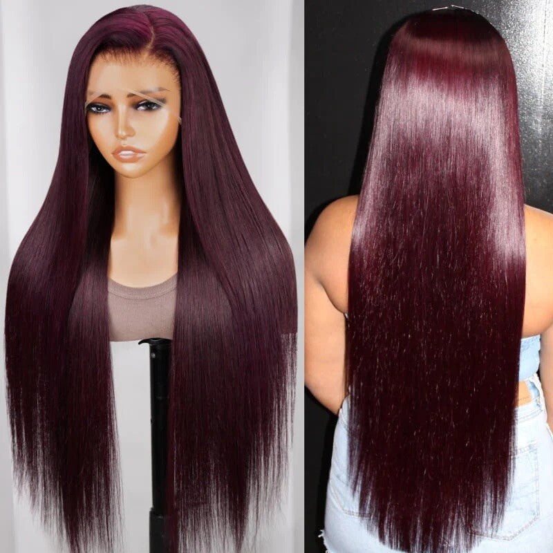 Dark Purple Straight Glueless Wig - Full Lace Front Human Hair
