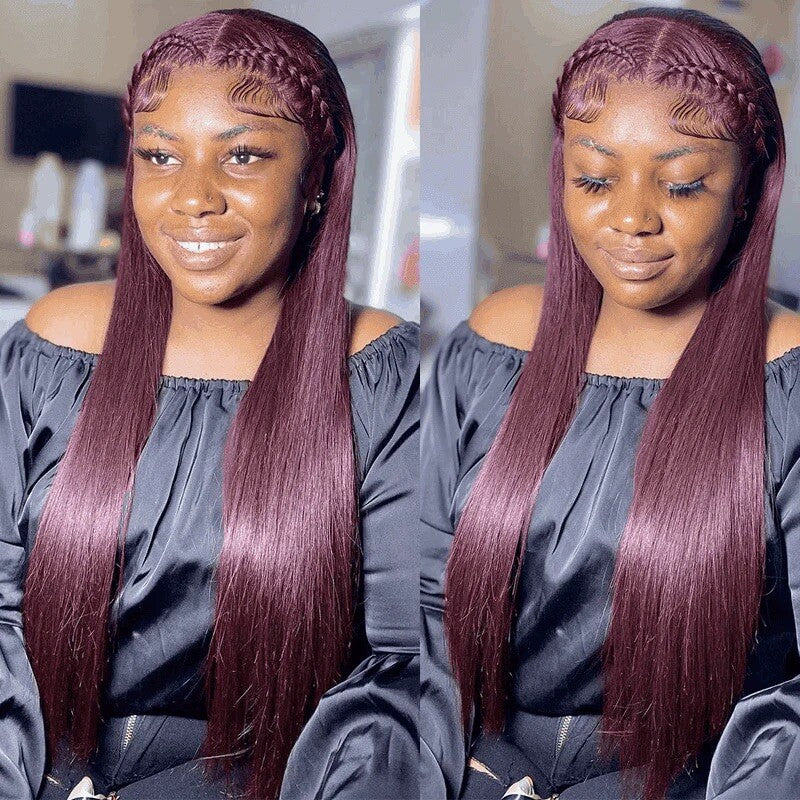 Dark Purple Straight Glueless Wig - Full Lace Front Human Hair