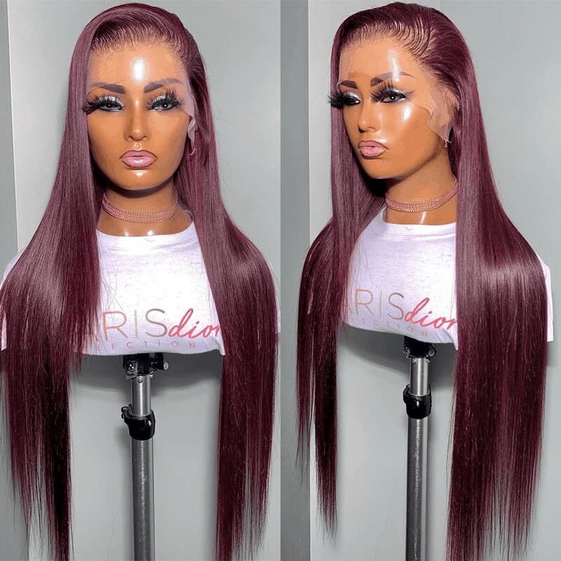 Dark Purple Straight Glueless Wig - Full Lace Front Human Hair