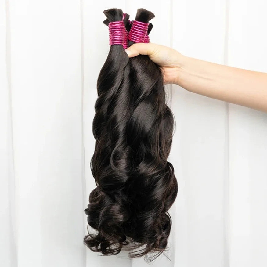 100g Human Hair Bulk for Braiding - French Curls, Boho Braids, Loose Wave