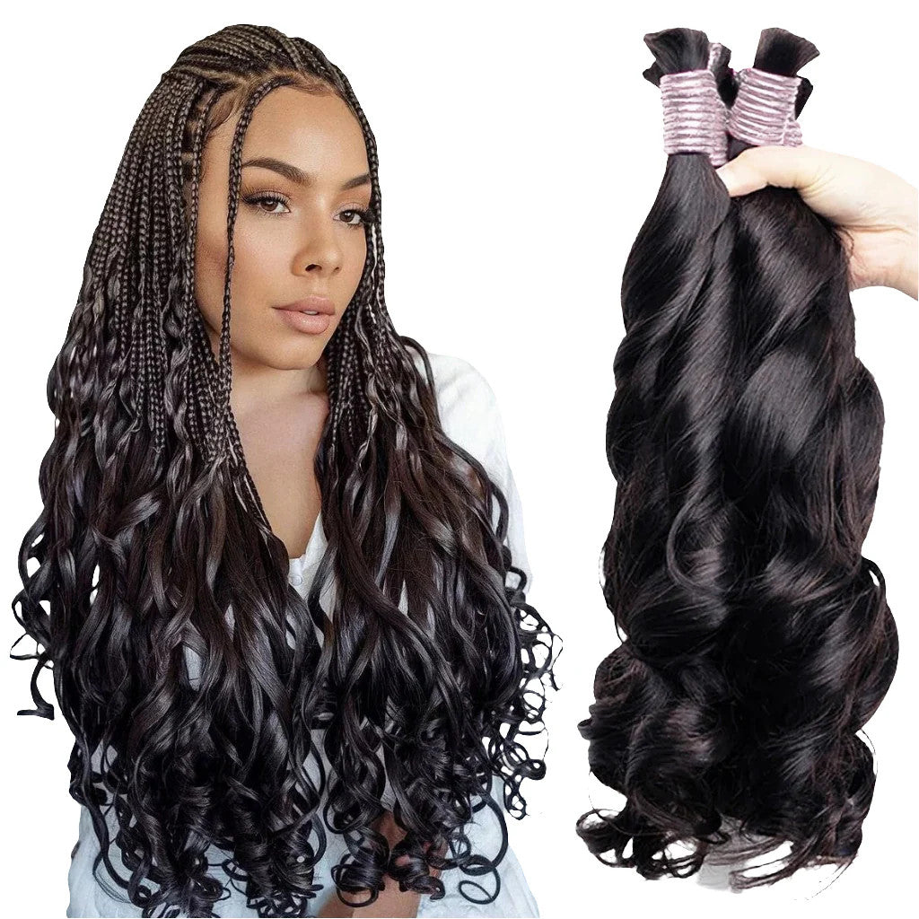 100g Human Hair Bulk for Braiding - French Curls, Boho Braids, Loose Wave