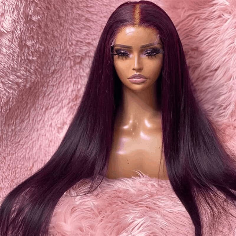 Dark Purple Straight Glueless Wig - Full Lace Front Human Hair