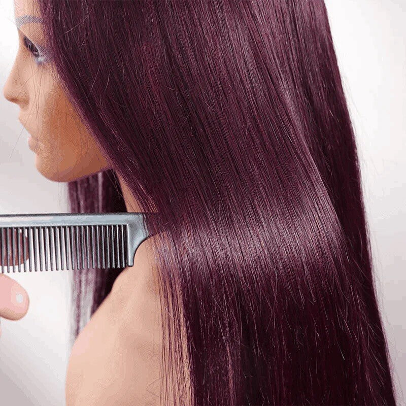 Dark Purple Straight Glueless Wig - Full Lace Front Human Hair
