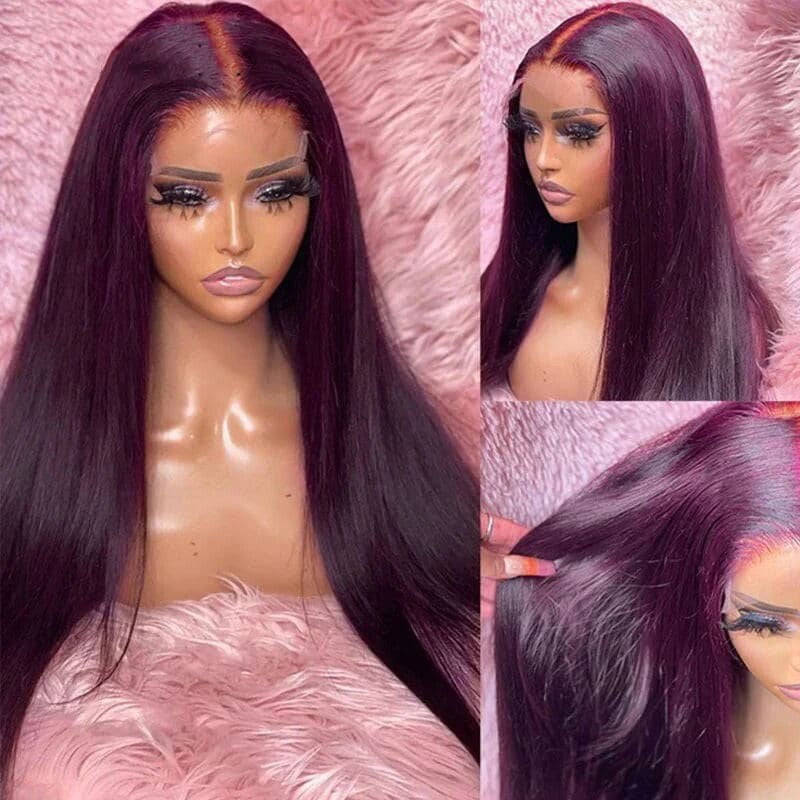 Dark Purple Straight Glueless Wig - Full Lace Front Human Hair