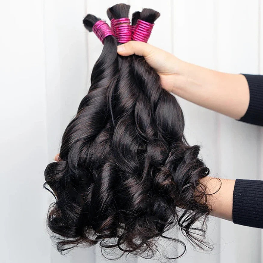100g Human Hair Bulk for Braiding - French Curls, Boho Braids, Loose Wave