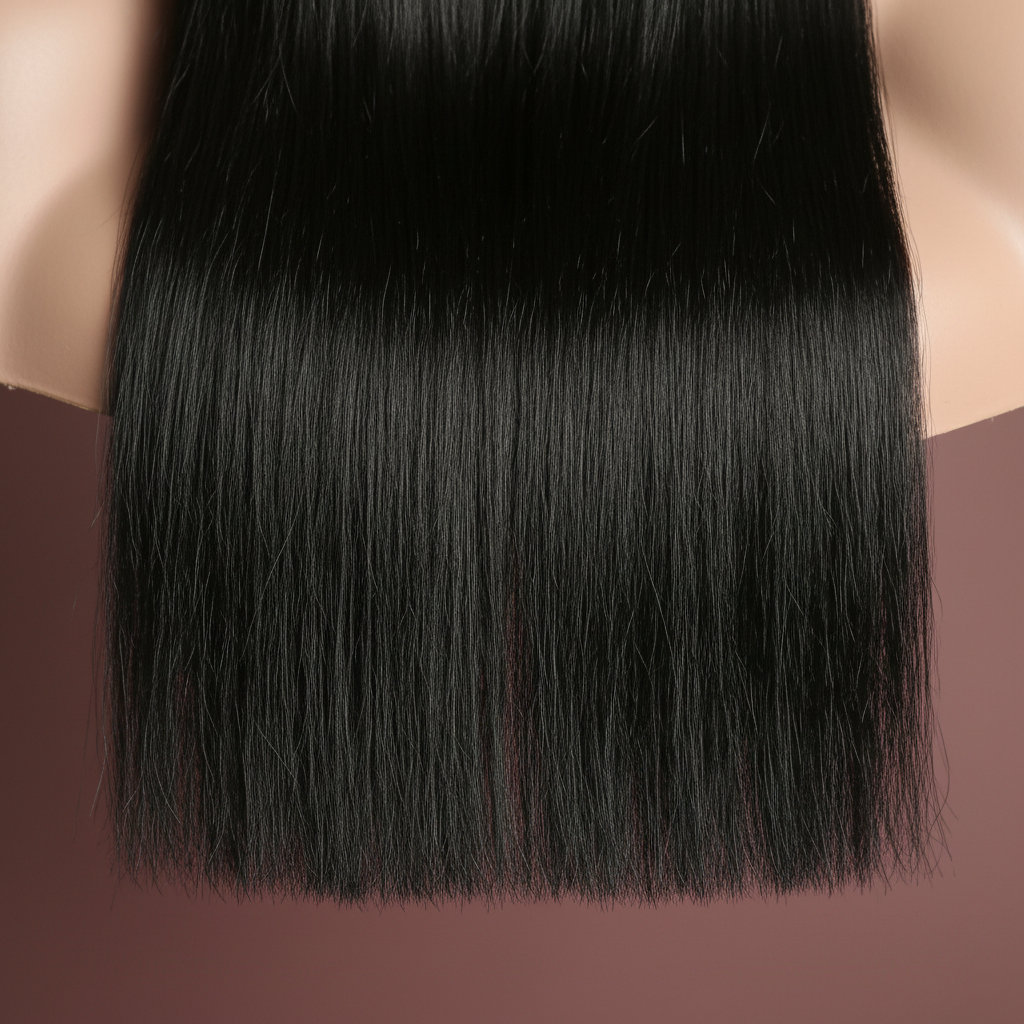 Black Straight Raw Hair Wig Detail Shot