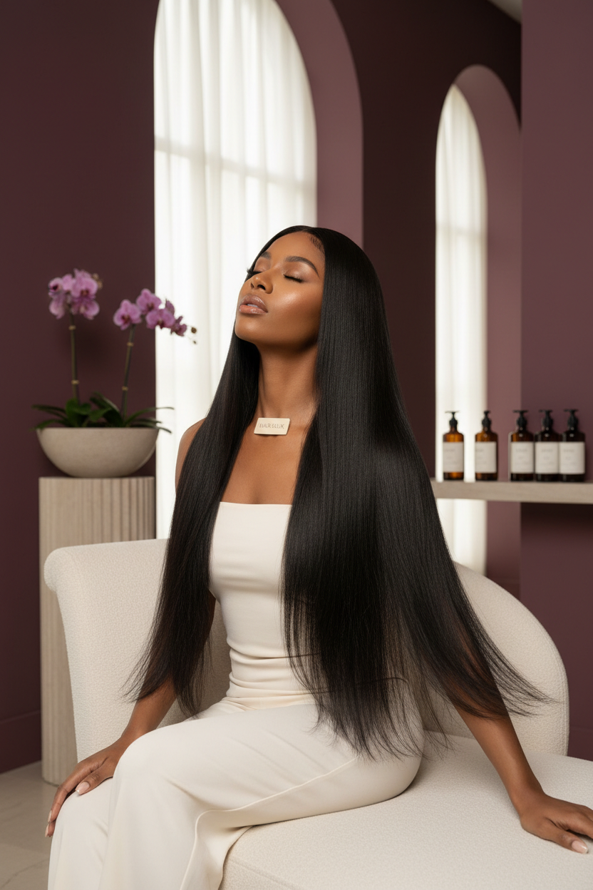 Black Straight Raw Hair Wig Lifestyle Shot