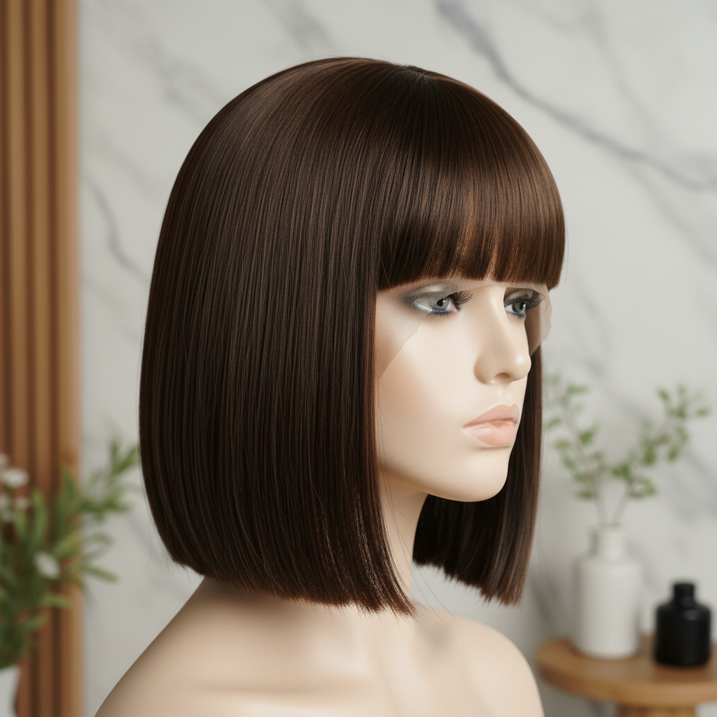 Fringe blunt cut wig - side view