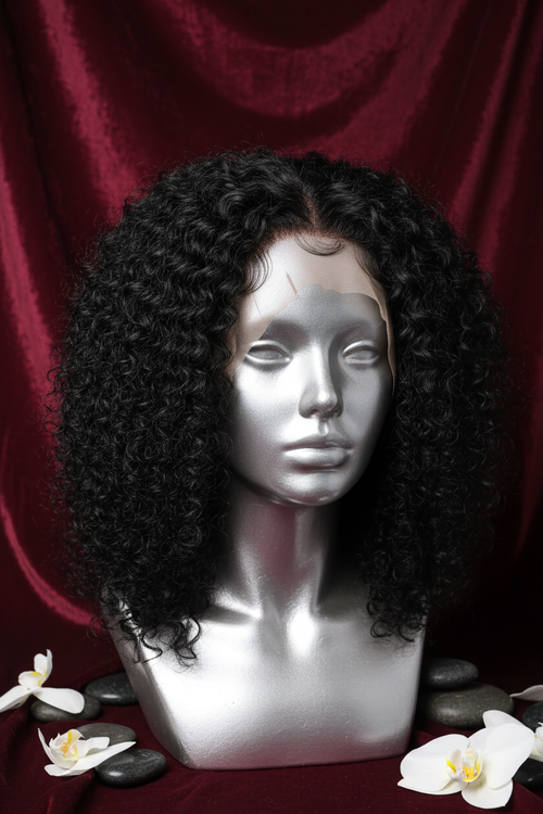 Premium curly wig on mannequin