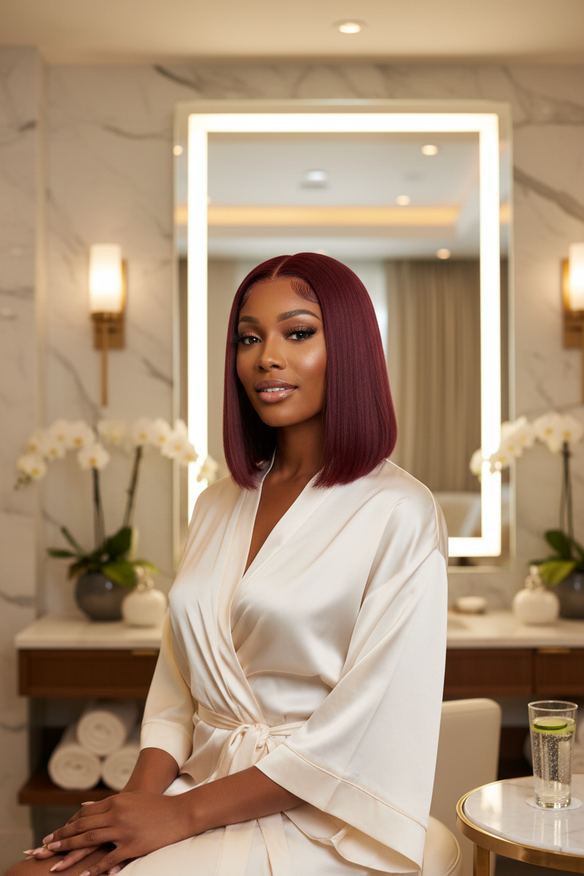Woman Wearing Blunt Cut Wig